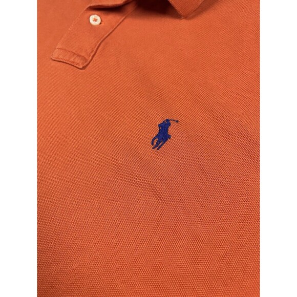 Polo Ralph Lauren XXL Orange Custom Slim Fit Polo Shirt Navy Logo 100% Cotton - Picture 4 of 10